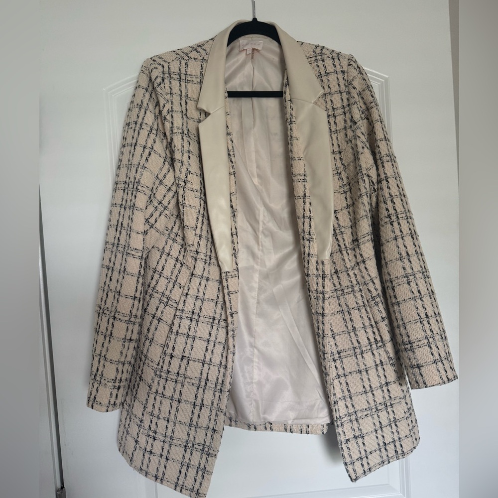 Entro Cream and Black Checkered Blazer